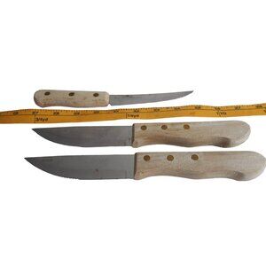 Lot 3 Vintage 4.5" Blade 2 Dansk 1 Old Homestead Steak Knives Wood Handles